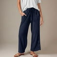 thumbnail image 1 of Roncen Women's Solid Wide-Leg Pants - Casual Loose Fit Elastic Waistband with Pockets & Cropped Length, 1 of 9