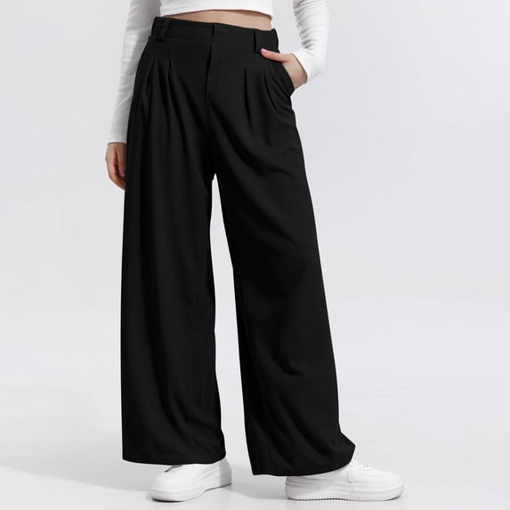 Roncen Women's Solid Wide Leg Pants - High Waist Draped Casual Trousers with Loose Fit & Versatile Style