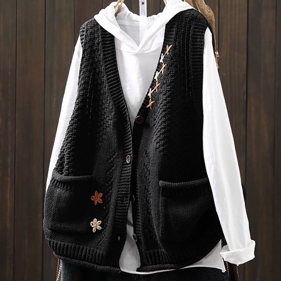 Roncen Women's Spring Sweaters Vest 2026 Sleeveless Button Down Cropped Pockets Chunky Knit Cardigan Trendy Tank Tops