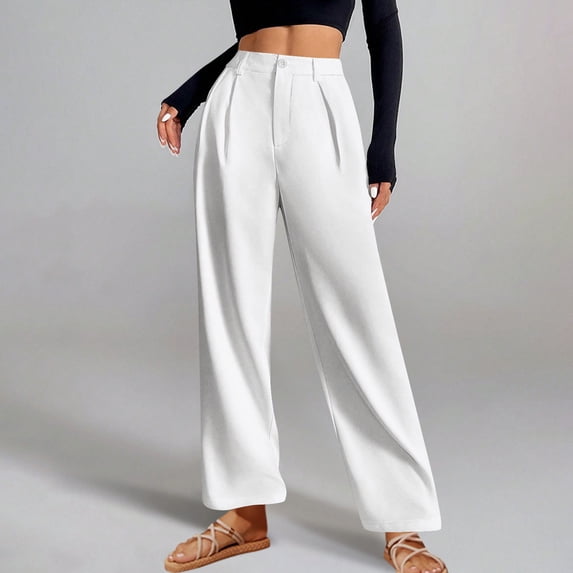 Roncen Women's Straight Leg Trousers - Quick-Dry Wide Leg Office Pants with Loose Fit & Solid Color Design