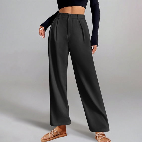 Roncen Women's Straight Leg Trousers - Quick-Dry Wide Leg Office Pants with Loose Fit & Solid Color Design