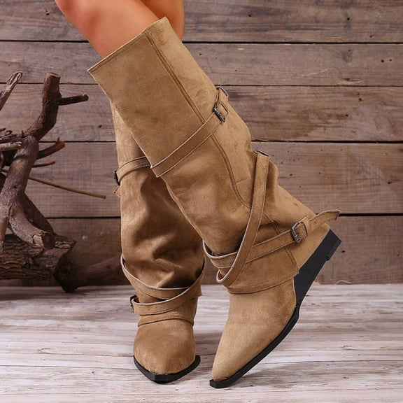 Roncen Women's Straight-leg Over-the-Knee Boots - Fashion Casual Winter Boots with Solid Color, Pointed Toe and Chunky Low Heel for Daily Wear