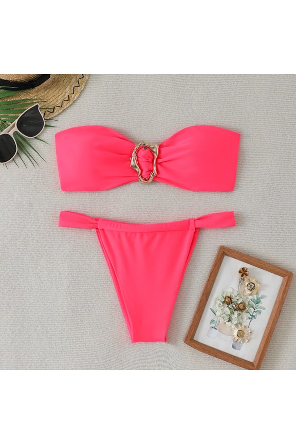 Women's Strapless Bikini Sets Tube Top Bandeau Swimsuit Tie Back Mid Rise Two Piece Bathing Suits