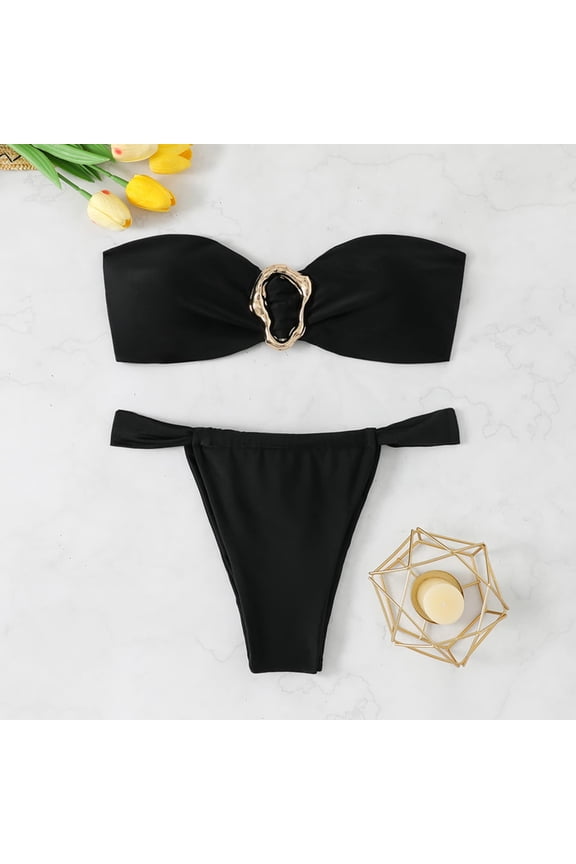 Women's Strapless Bikini Sets Tube Top Bandeau Swimsuit Tie Back Mid Rise Two Piece Bathing Suits