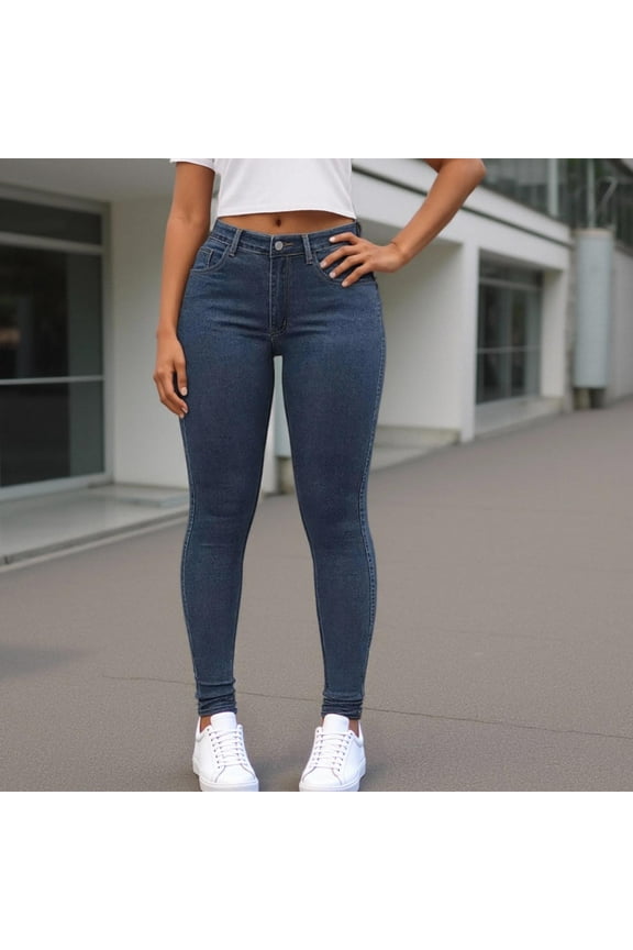 Women's Stretch Skinny Jeans - High Waist Ankle Grazer Denim Pants, Slim Fit Comfort Trousers with Elastic Waistband for Everyday Wear