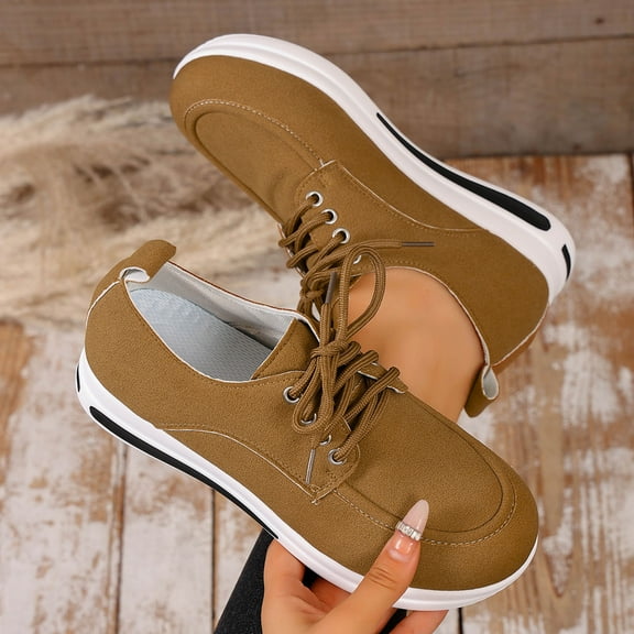 Roncen Women's Stylish Lace-Up Casual Shoes - Comfortable Wide Width Platform Flats with Thick Sole for Fall Winter, Trendy Chunky Sneakers with Eye-Catching Design