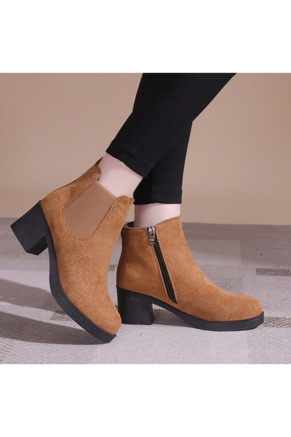 Women's Suede Ankle Boots - Casual Round Toe Chunky Heel Booties with Short Shaft, Versatile Solid Color Design for Everyday Outfits