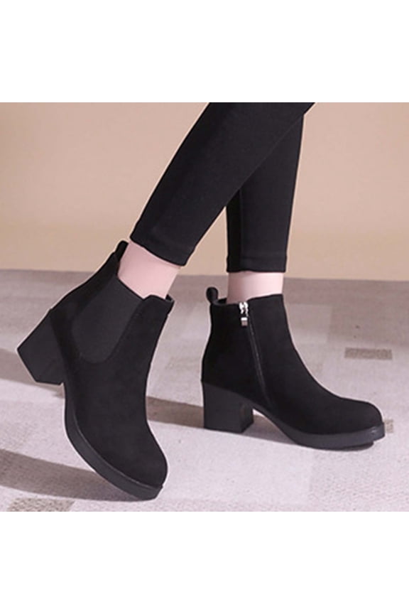 Women's Suede Ankle Boots - Casual Round Toe Chunky Heel Booties with Short Shaft, Versatile Solid Color Design for Everyday Outfits