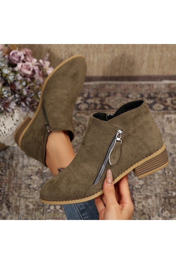 Women's Suede Chunky Heel Ankle Boots - Stylish Side Zipper Low Heel Chelsea Boots for Winter, Casual Sweet & Edgy Design
