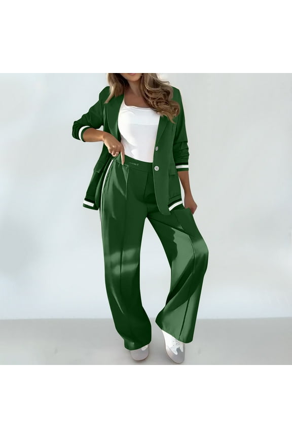 Women's Suit Set - Solid Color Contrast with Ribbed Trim Casual Tailoring for Office Commute