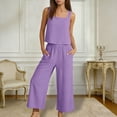 thumbnail image 1 of Roncen Women's Summer 2 Piece Outfits Sleeveless Square Neck Tops Wide Leg Pants set Jumpsuit with Pockets, 1 of 9