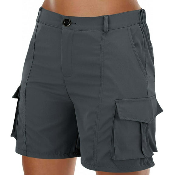 Roncen Women's Summer Cargo Shorts - Casual Solid Color Mid-Length Elastic Waist Shorts with Multiple Pockets