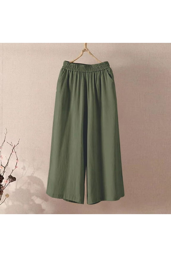 Women's Summer Casual Loose-Fit Solid Color Pants - Elastic Drawstring Waist with Pockets for Comfortable Everyday Wear