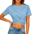 thumbnail image 1 of Roncen Women's Summer Causal Short Sleeve Blouse Round Neck Crop Tops Twist Front Tee T-Shirt, 1 of 8