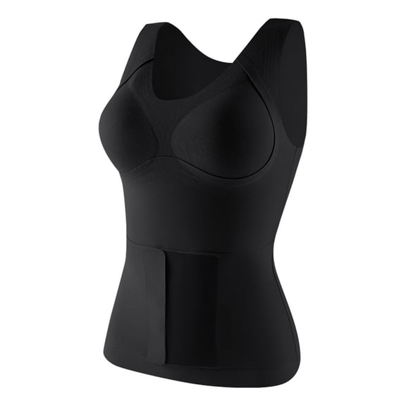 Roncen Women's Thermal Vest with Built-in Bra, Fleece Lined Seamless Tank Top, Printed Warm Sleeveless Undershirt