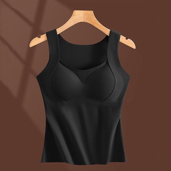 Roncen Women's Thermal Vest with Built-in Bra, Fleece Lined Seamless Tank Top, Printed Warm Sleeveless Undershirt