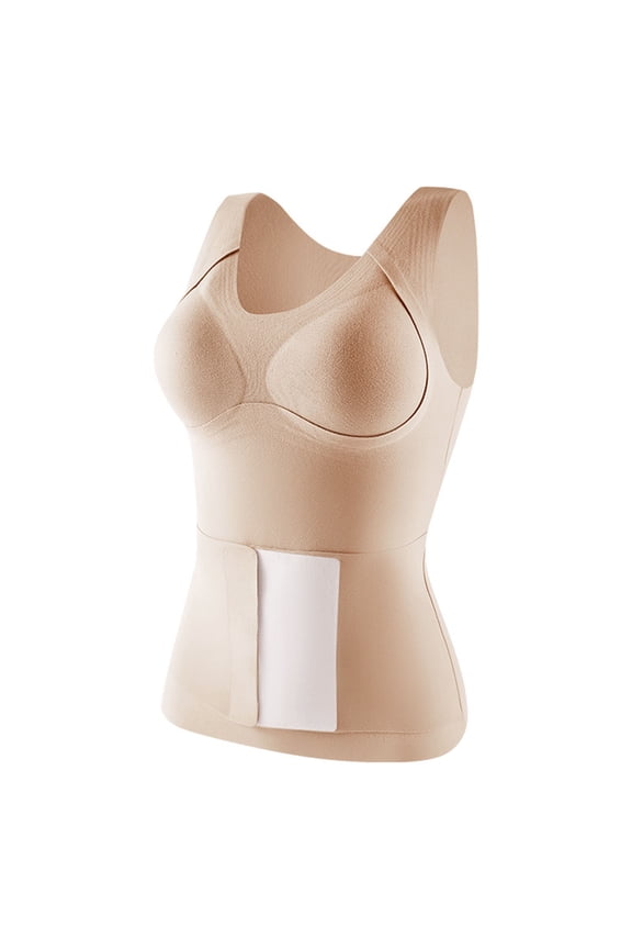 Women's Thermal Vest with Built-in Bra, Fleece Lined Seamless Tank Top, Printed Warm Sleeveless Undershirt