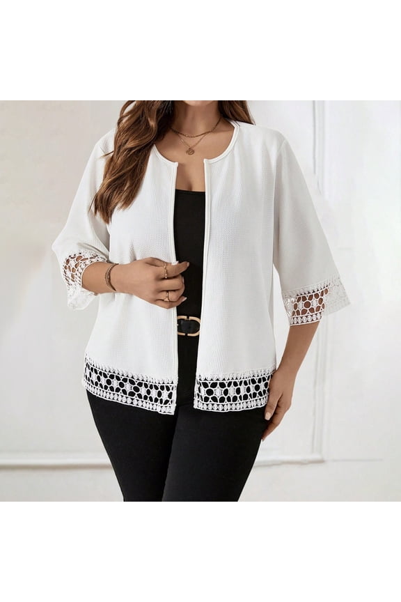 Women's Three-Quarter Sleeve Cardigan - Solid Color Lightweight Knit Open Front Sweater - Casual Spring Fall Layering Piece for Everyday Wear