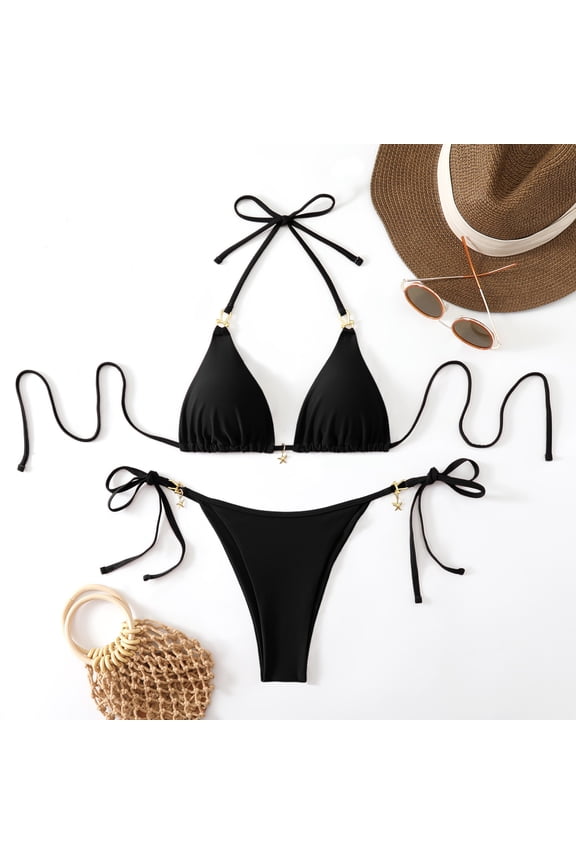 Women's Triangle Bikini Solid String Bikini Set Two Piece Swimsuit Bathing Suits