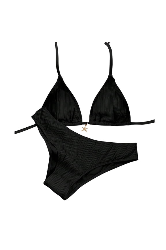 Women's Triangle String Bikini Set 2 Piece Halter Swimsuits Starfish Metal Linked Swim Set
