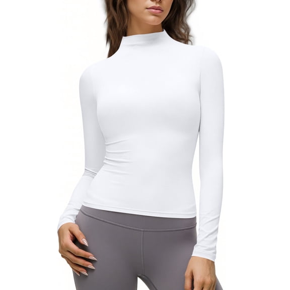 Roncen Women's Turtleneck Long Sleeve Shirts Slim Fit Thermal Underwear Tops Lightweight Pullover Tees