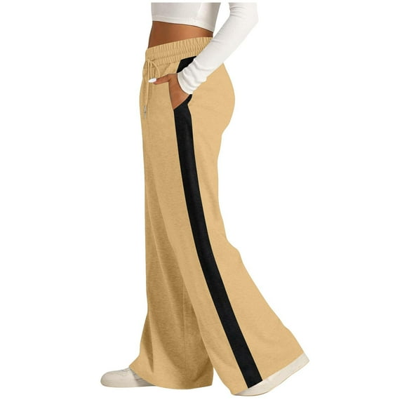 Roncen Women's Two-Tone & Solid Color Jogger Pants - Elastic Waist with Drawstring & Pockets for Casual Wear