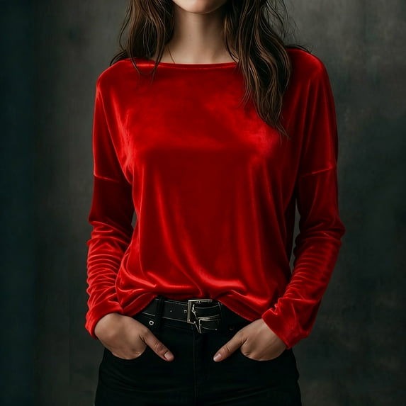 Roncen Women's Velour Sweatshirts Crewneck Long Sleeve Casual Pullover Soft Warm Shirts Velvet Tops Winter Spring