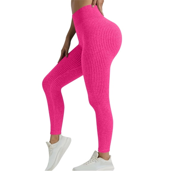 Roncen Women's Vertical Ribbed Yoga Pants, High-Waisted Tummy Control Leggings with Vertical Stripes for Workout & Casual