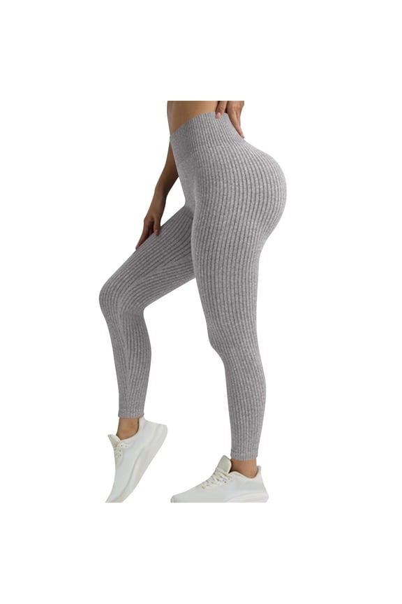 Women's Vertical Ribbed Yoga Pants, High-Waisted Tummy Control Leggings with Vertical Stripes for Workout & Casual