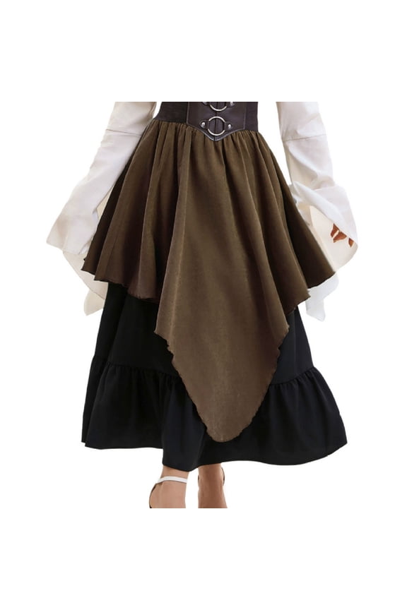 Women's Vintage Medieval Skirt - Solid Color A-Line Full Swing with Asymmetric Hemline, Retro Mid-Length Skirt for Renaissance Fairs and Themed Events
