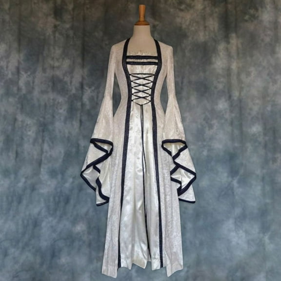 Roncen Women's Vintage Medieval Velvet Bell Sleeve Court-Style Dress - Elegant and Regal Look