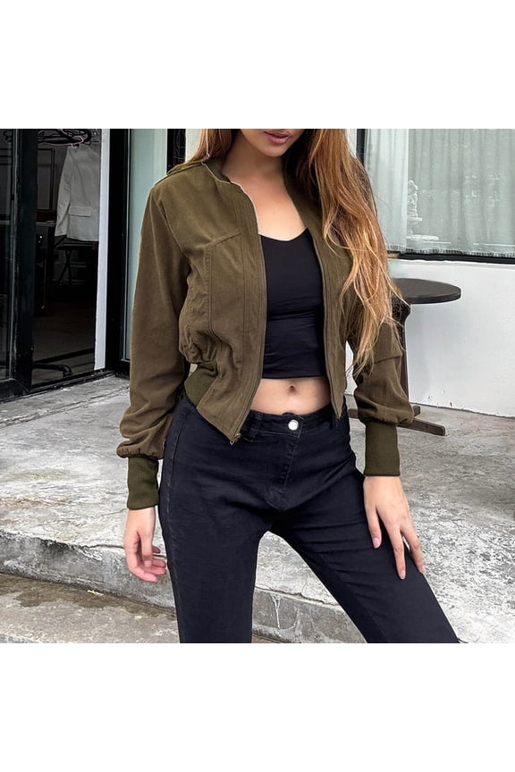 Women's Vintage Waist-Cinching Workwear Jacket - Long Sleeve Casual Coat without Hood - Retro-Inspired Utility Outerwear with Functional Pockets and Adjustable Fit