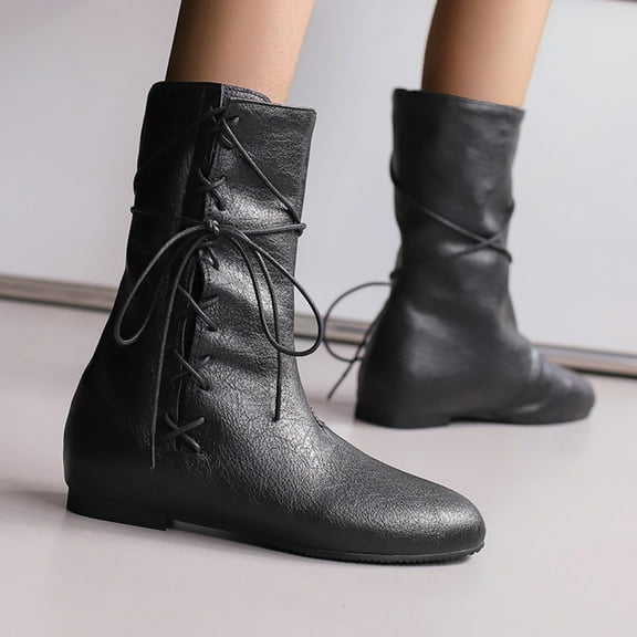 Roncen Women's Western Ankle Boots - Round Toe Lace-Up with Low & Mid Heel for Fall Winter Casual