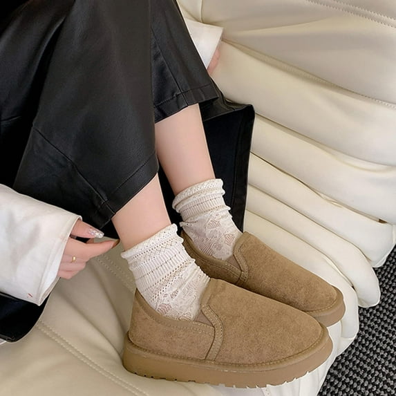Roncen Women's Winter Casual Fleece-Lined Snow Boots - Slip-On Round Toe Comfortable Flat Shoes with Solid Color, Versatile Bean Style for Fashion Outfits