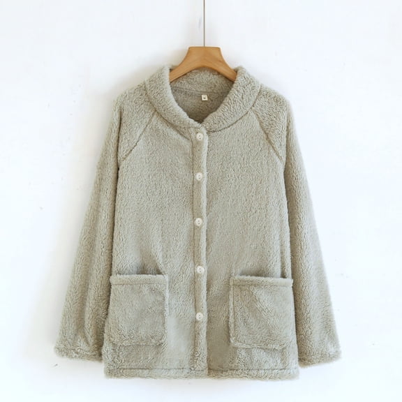 Roncen Women's Winter Flannel pajama, Heavyweight Thermal Loungewear Top, Soft Brushed Fleece Button Down Long Sleeve Lounge Shirt for Women