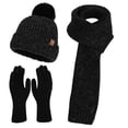 thumbnail image 1 of Roncen Women's Winter Knit Hat Scarf Gloves Set,Ribbed Wool Blend with Faux Fur Pom Pom & Touchscreen Fingertips, Cozy 3-Piece Gift Set, 1 of 2