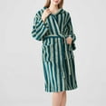 thumbnail image 1 of Roncen Women's Winter Plush Fleece Bathrobe - Striped Hooded Long Loungewear - Cozy Thickened Warm Housecoat with Loose Fit for Home Sleepwear, 1 of 6
