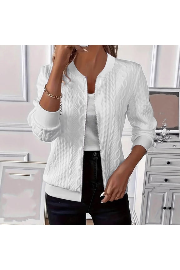 Women's Winter Solid Color Long Sleeve Knitted Zip-Up Jacket - Lightweight Casual Outerwear Coat with Front Zipper Closure, Sleek Collar Design for Versatile Layering