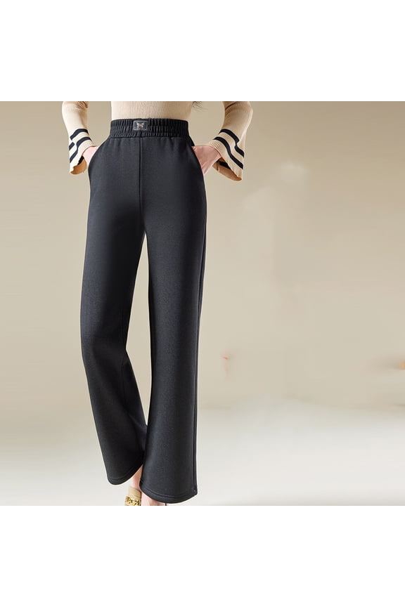 Women's Winter Thermal Pants, Fleece Lined Straight Leg Lounge Pants with Elastic Waist