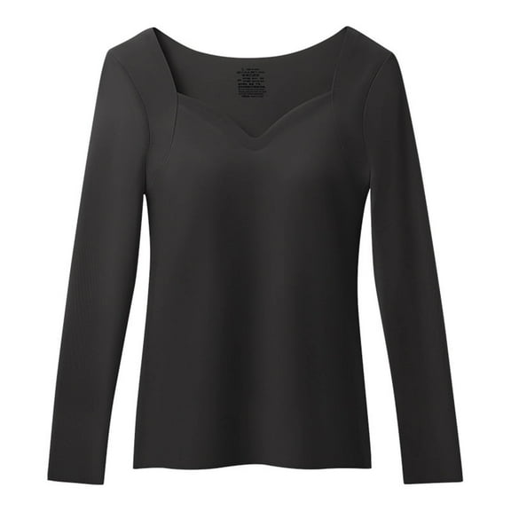 Roncen Women's Winter Thermal Underwear - Seamless Built-in Bra Lined Long Sleeve Base Layer - Solid Color Fleece-Lined Warm Lingerie Top for Layering