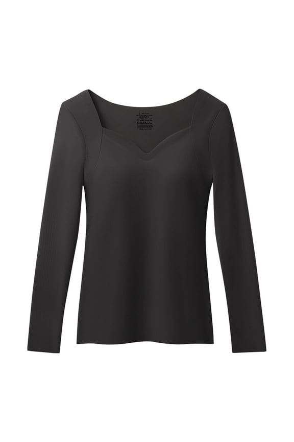 Women's Winter Thermal Underwear - Seamless Built-in Bra Lined Long Sleeve Base Layer - Solid Color Fleece-Lined Warm Lingerie Top for Layering