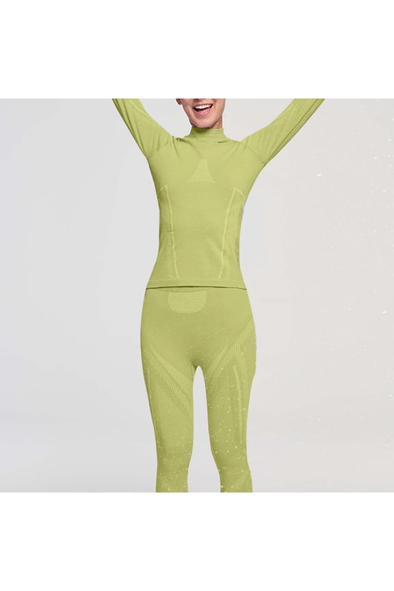 Women's Winter Thermal Underwear Set - Slim-Fit Moisture-Wicking Ski Base Layer - Round Neck Solid Color Warm Layering Essentials