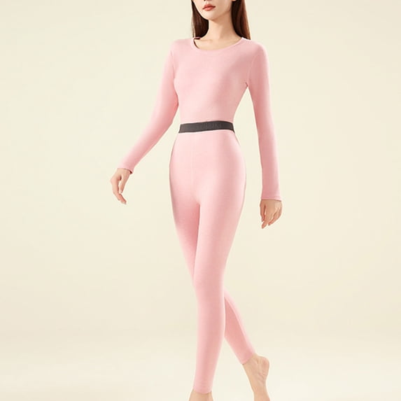 Roncen Women's Winter Thermal Underwear Set - Soft Long Sleeve Round Neck Lounge Wear Pajamas with Comfy Pants, 2-Piece Solid Color Casual Home Outfit for Cold Weather