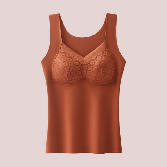 Roncen Women's Winter Thermal Vest - Seamless Built-in Bra with Padding, Fleece-Lined Undershirt - Solid Color Base Layer for Layering and Warmth