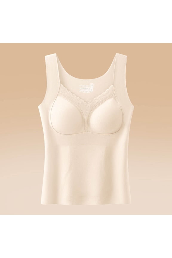 Women's Winter Thermal Vest - Seamless Fleece-Lined Camisole with Built-in Padded Bra - Solid Color Warm Base Layer Top for Cold Weather