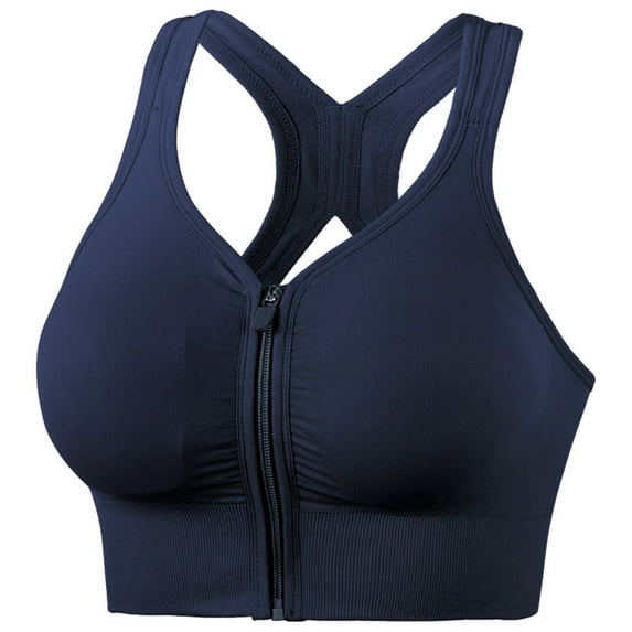 Roncen Women's Wire-Free Cross-Back Sports Bra - Adjustable Front Zip for Support
