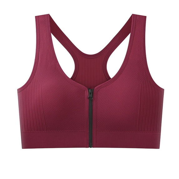 Roncen Women's Wire-Free Cross-Back Sports Bra - Adjustable Front Zip for Support