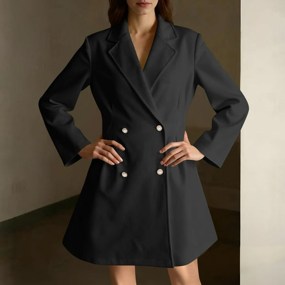 Roncen Women's Wool Blend Trench Coat - Long Sleeve Notched Lapel with Single Pearl Buttons - Casual Outerwear for Fall and Winter Seasons - Slim Fit Belted Waist Stylish Overcoat