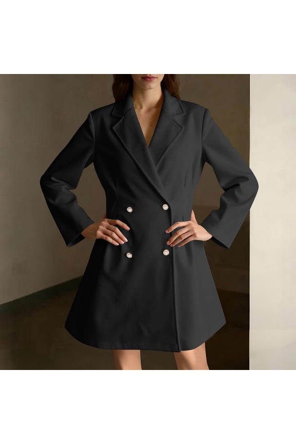 Women's Wool Blend Trench Coat - Long Sleeve Notched Lapel with Single Pearl Buttons - Casual Outerwear for Fall and Winter Seasons - Slim Fit Belted Waist Stylish Overcoat