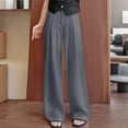 thumbnail image 1 of Roncen Women's Zipper and Button High-Waisted Straight Leg Pants with Flowy Wide Leg, 1 of 5